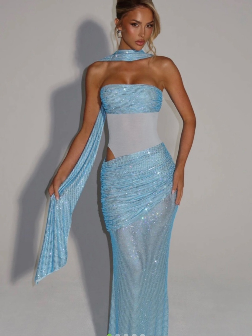 NWT - Babyboo Fashion Kailani Maxi Sequin Embellished Formal Gown in Aqua Blue